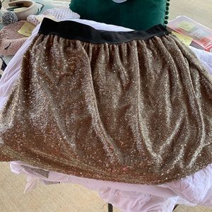 Free People Gold Sequin Skirt Mesh Hem Pull On Party